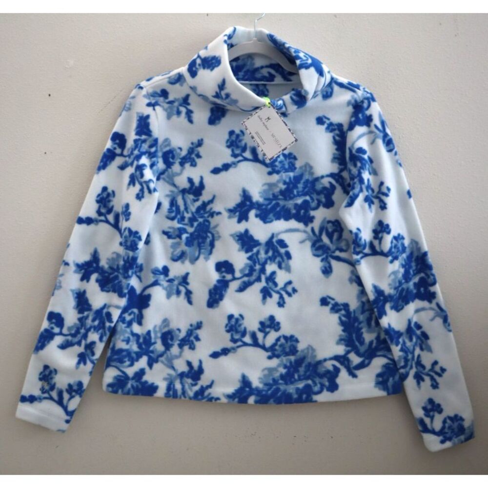 Dudley Stephens x MESTIZA Women Sz S White/Blue Floral Juliet Fleece Turtleneck
